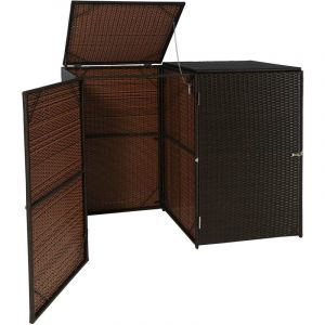Jamais utilisé] Cache-poubelle pour 2 poubelles HHG 257, boîte à poubelle, poly rotin 2x120l, brun