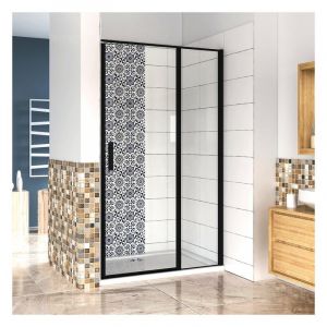 Aica porte de douche pivotante 80x185cm noir mat en verre anticalcaire installation en niche