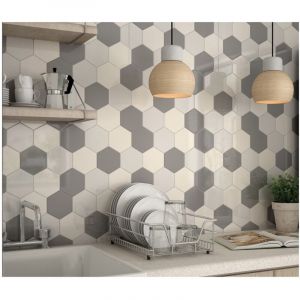 Carrelage mural fa&iuml;ence Scale Hexagon (10 couleurs), hexagone 12,4x10,7cm Hexagone 12,4x10,7 cm Blanc - Mat - bo&icirc;te de 0.50 m2