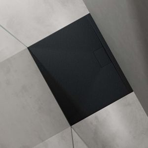 Doporro - Receveur de Douche Bac &agrave; Douche Ultra Plat en Solid Surface Gris Noir Mat Geoma07 80x90x3 cm avec Bonde AL06