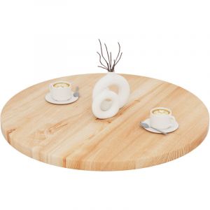 Plateau de table rond 80 cm en bois naturel Dessus rond de table à manger, de cuisine, de bistrot Épaisseur : 40 mm Couleur : Naturel - Lamo