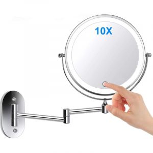 Miroir Grossissant Lumineux Mural x10, Miroirs de Maquillage Miroir Salle De Bain 7 Pouces Miroir Mural Double, Pivotant et Extensible &agrave; 360 &deg;,