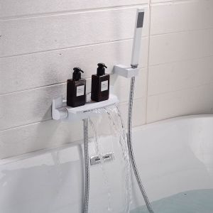 Ensemble de robinet de baignoire mural en cuivre blanc, mitigeur de baignoire cascade, pommeau de douche chaud et froid, 1 pièce
