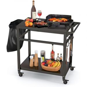 Costway - Chariot de Barbecue d'Extérieur à Double Étagères, Desserte de Jardin avec 4 Roues Verrouillables Crochets et Poignée Latérale, Table de
