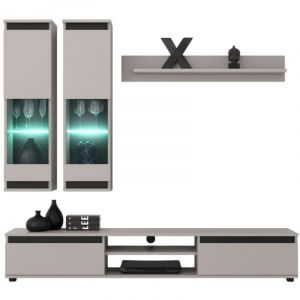 Composition murale DOMO &ndash; Meuble TV, 2 vitrines suspendues et 1 &eacute;tag&egrave;re murale &ndash; Cachemire