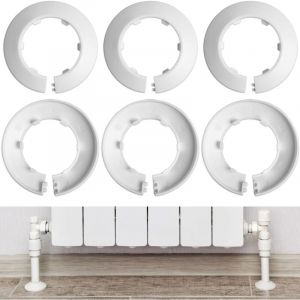 Sollbry - Rosace de Radiateur, 6 pièces, Blanc, ø 50 mm intérieur, 81.5 mm extérieur, 14 mm hauteur, Cache-tuyaux de chauffage, Collier pour tuyaux,