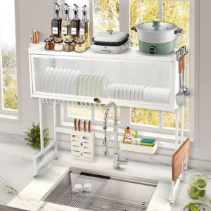 Wyctin - Hofuton Égouttoir à Vaisselle au-Dessus de l'évier - 2 Étages en Acier Inoxydable - avec Porte-Couteau, Porte-ustensiles, Support pour
