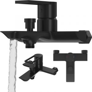 Mitigeur Baignoire-Douche en Laiton Granitan Noir Arma avec Raccord pour Tuyau de Douche et T&ecirc;te C&eacute;ramique