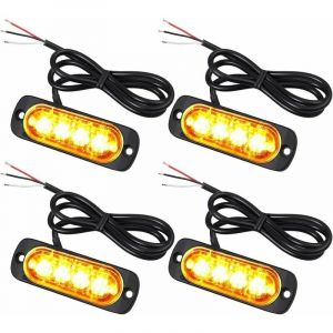 4X Feux de Pénétration à 4 LEDs 12/24V Gyrophare led Orange Feux Flash Voyant d'Alarme Urgence Strobe Clignotants Auto IPX-4 pour Van Camion