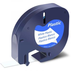 Ruban pour Étiqueteuse Compatible pour Dymo LetraTag Ruban Plastique 12mm x 4m Noir sur Blanc, Compatible pour dymo LETRAtAg100H、LETRATAG100T、