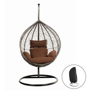 Home Deluxe - Fauteuil suspendu en poly rotin avec structure cielo Couleur : brun, Equipement : couverture de pluie incluse