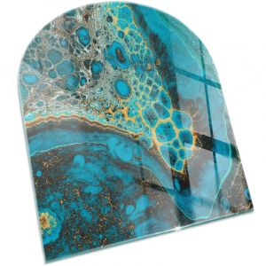 Plaque Rectangulaire de protection de sol en verre tremp&eacute; pour chemin&eacute;e et po&ecirc;le &agrave; bois pare-feu contre les &eacute;tincelles Motif organique abstrait 80x70