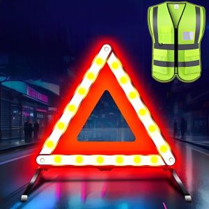 2in1 Kit Gilet de s&eacute;curit&eacute; et Triangle,Gilet r&eacute;fl&eacute;chissant pour Moto et Support pour Triangle de signalisation,Triangles de Signalisation pour