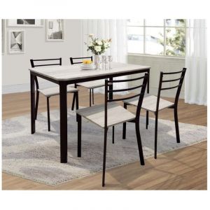 Meublorama - Ensemble table de repas leeds noire finition bronze + 4 chaises – Style industriel bois et métal