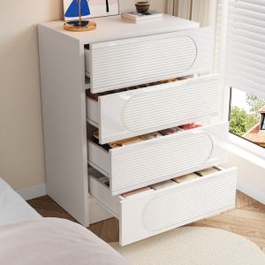 MODFU - Commode 4 tiroirs pour bureau/chambre/salon, MDF + panneaux de particules, blanc laqu&eacute;, 60x38,5x85 cm