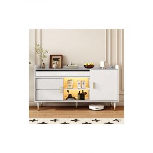 Wishdor - Buffet blanc avec portes coulissantes en verre et éclairage led, buffet de salon pour salle à manger, salon, couloir