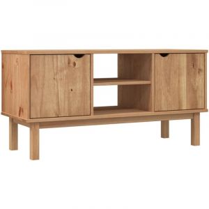 Helloshop26 - Meuble tv multimédia étagère télévision buffet téléviseur salle à manger salon chambre 113,5 x 43 x 57 cm bois de pin massif brun