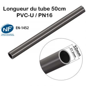Barre Tuyau Rigide Tube PVC Pression PN16 32mm Longueur 50cm