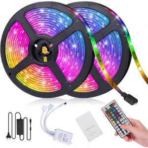 Ruban LED 10M, LED Chambre Bande LED RGB Bande Lumineuse Led Bandeau Leds pour Chambre 300 LEDs 5050 RGB IP65 Étanche Télécommande à 44 Touches (10m)