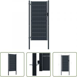 The Living Store Portail de cl&ocirc;ture pvc et acier 100x124 cm Anthracite - Portail De Cloture - Portillon - Cl&ocirc;ture Jardin - Porte De Jardin - Porte