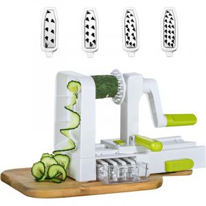 Spiraliseur de l&eacute;gumes pour nouilles de l&eacute;gumes &ndash; Trancheuse de cuisine rapide avec 4 lames interchangeables pour carottes, pommes de terre,