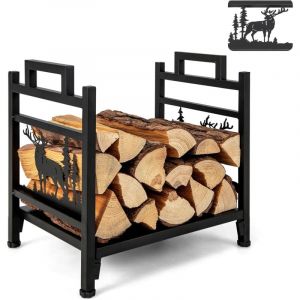 Costway - Range Bûche Interieur en Fer Forgé Poignée Pratique et Pieds Surélevés, Porte-bûches Charge Max 50KG pour Poêle Brasero, 40 x 34 x 36CM,