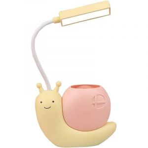 Lampe Bureau LED Enfant Escargot Porte Stylo USB Protection Yeux Cou Réglable 360° Jaune