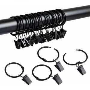 Alovez - Anneaux de rideaux ouvrables en métal avec clips, diamètre intérieur de 1,22 pouces, convient à une tringle jusqu'à 1 pouce, anneaux de