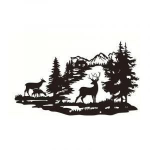 Sollbry - Forest Deer Scene Mur Art Metal Mountain Hanging Mur Mur Sculpture Indian Deco pour salon Metal Mountain Art Forest Deer Scène Mur Mur de