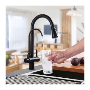 Robinet de Cuisine 3 Voies Mitigeur de Cuisine Noir avec Douchette Extractible Mitigeur Evier Cuisine Eau Potable Chaude et Froide