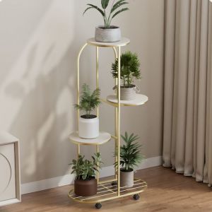 Hoerfuriy - Support à fleurs style scandinave 4 niveaux - porte plante 4 étagères - métal - 50x25x93cm -Doré