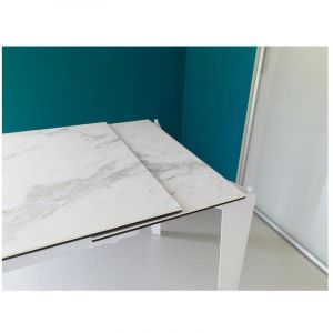 Table extensible de 120cm à 170cm plateau moderne en céramique sur verre trempé marbre blanc