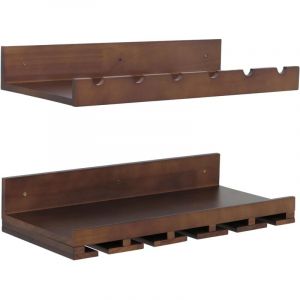 Lot de 2 casiers &agrave; vin HHG-707, porte-verres/bouteilles, bar mural pour 6 bouteilles/15 verres, bois certifi&eacute; MVG, 61 x 28 cm, marron