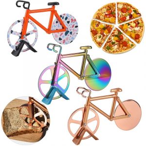 Coupe-pizza rond en acier inoxydable en forme de vélo à deux roues, outil de coupe, orange