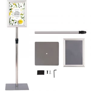 Pr&eacute;sentoir d'Affichage Menu A4 avec Pied Panneau d'Affichage Hauteur R&eacute;glable Acier inoxydable Base dia.28 cm Argent CW5532 design in