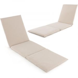 COSTWAY Coussin Bain de Soleil, Coussin &Eacute;pais pour Chaise Longue d'Ext&eacute;rieur, Matelas Pliable pour Transat Ext&eacute;rieur, Sangles de Fixation &agrave; Crochets