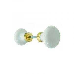Dt 2000 - Bouton double rond en porcelaine blanche et laiton poli.