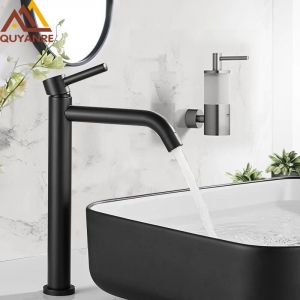 Ymyny - Robinet de lavabo noir chromé, robinet de salle de bain haut et mince, robinet d'eau froide simple, robinet de salle de bain à grue pour