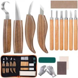 Outil de Ciseaux &agrave; Bois Kit, 15 Pi&egrave;ces DIY Outils de Sculpture avec Gants R&eacute;sistants aux Coupures, Couteau de Sculpture pour Sculpteur, Charpentier,