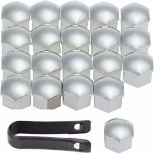 Lot de 20 Cache-&Eacute;crous de Roue 17 mm avec Extracteur Argent&eacute; pour Enjoliveurs