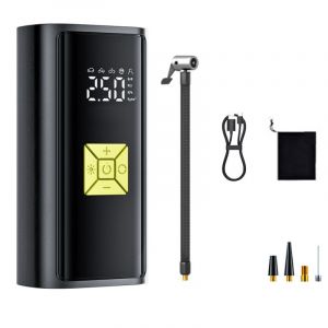 Compresseur &agrave; Air Portatif,Mini Compresseur a Air Portatif 4500mAh, Pompe a 150 psi Gonfleur Velo avec &Eacute;cran Digital et Lumi&egrave;res LED,pour Voiture
