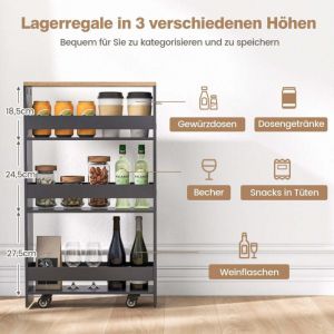 Etagere niche a 4 niveaux sur roulettes en bois avec poignee chariot de cuisine 475 x 20 x 805 cm gris naturel