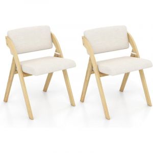 RELAX4LIFE Lot de 2 Chaise Pliante en Bois, Chaise Salle a Manger avec Siège Rembourré, Housse en Lin, Chaise Pliable Interieur, Peu Encombrante,