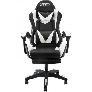 Mediawave Store - Chaise de bureau Gaming azrace simili-cuir avec repose-pieds inclinable 150&deg; Couleur: Blanc