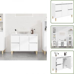 The Living Store Meuble d'&eacute;vier blanc 80x33x60 cm bois d'ing&eacute;nierie - Armoire De Salle De Bain - Meuble Vasque - Meuble Lavabo - Rangement Salle De