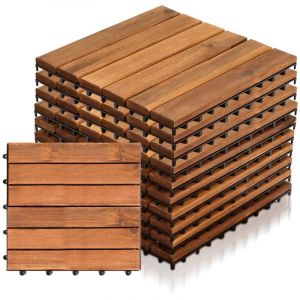 Vingo - Dalles terrasse caillebotis Lot de 11 pcs, Surface Max. 1 m²- emboîtables Carreaux bois d'acacia teinté Brun - marron