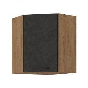 Sans Marque - Meuble haut d'angle rock - Mélaminé décor chene lancelot et gris matera - 1 porte - L58 x H72 cm