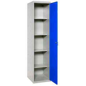 Simonrack - Armoire M&eacute;tallique Balai 1800x400x400 mm, 1 Porte, 4 &Eacute;tag&egrave;res, Gris/Bleu - Simonlocker