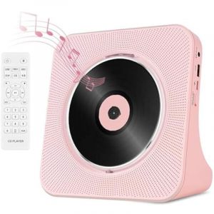 Lecteur CD Portable avec Bluetooth, USB, Entrée/Sortie AUX, Lecteur CD de Bureau Enfants, Lecteur de Musique HiFi en avec Télécommande, Rose
