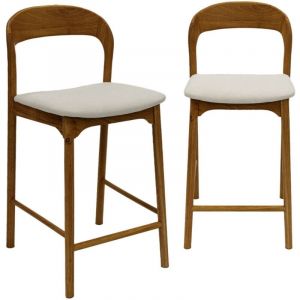 Lot de 2 tabourets de bar bois d'hévéa et tissu. L58.8 x P46.5 x H95.5cm - Athena Noyer / Beige